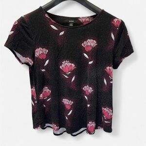 Alfani Black and Pink Floral Short Sleeve Top